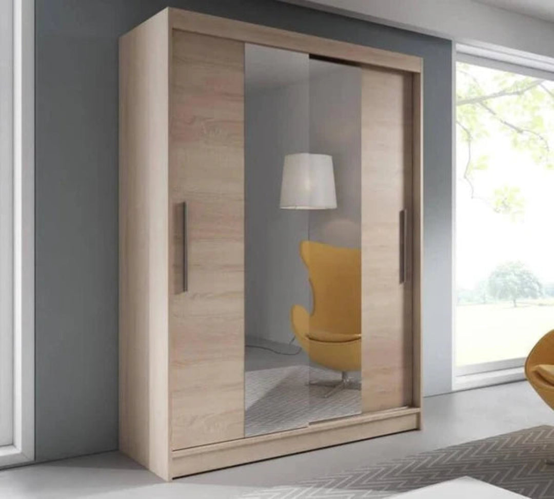 Vista 01 Modern Mirrored Sliding Door Wardrobe with Ample Storage - Oak Sonoma