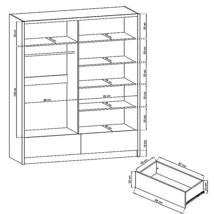 Aria I Mirrored Sliding Two Door Wardrobe 184cm in White Gloss