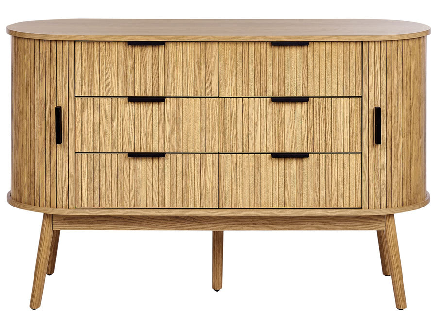 Wooden sideboard with four drawers on a white background