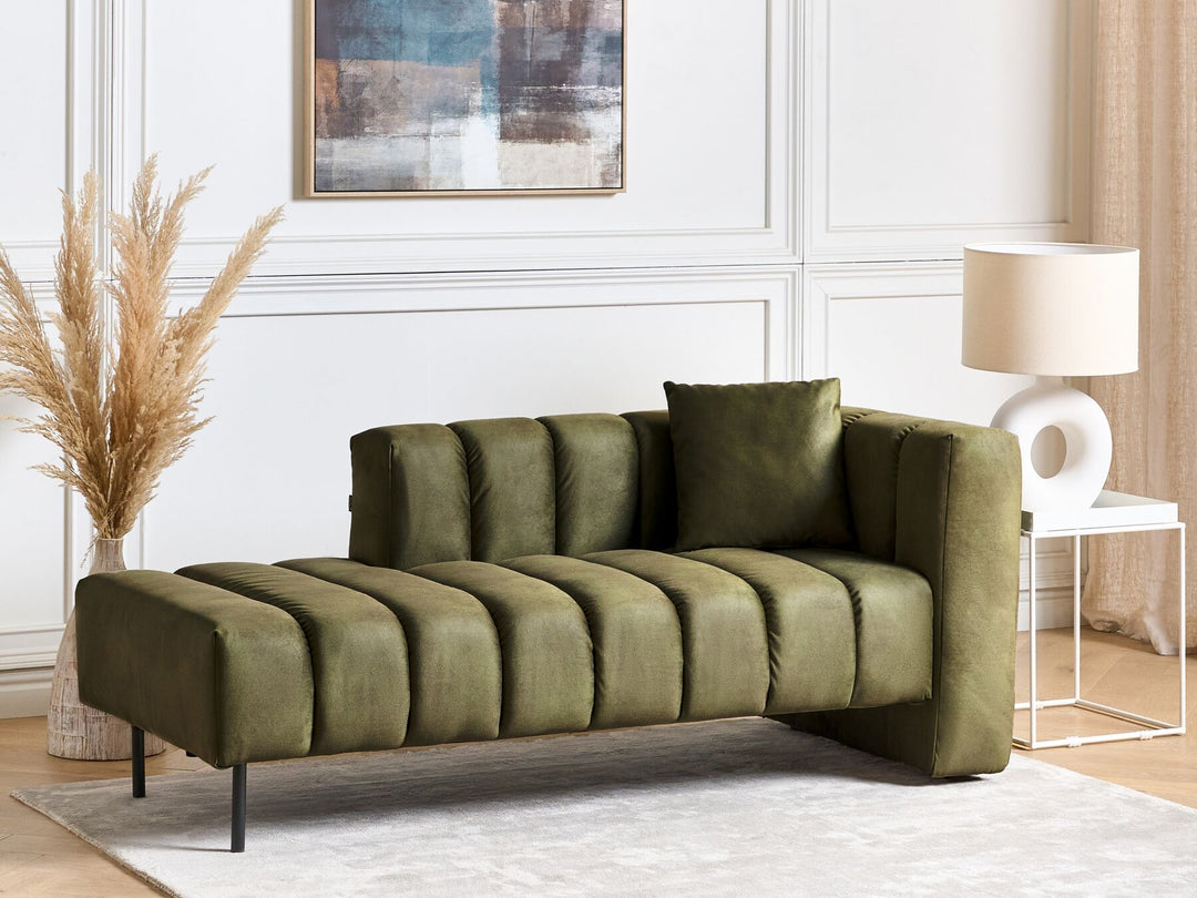 Lannils Right Hand Velvet Chaise Lounge Green