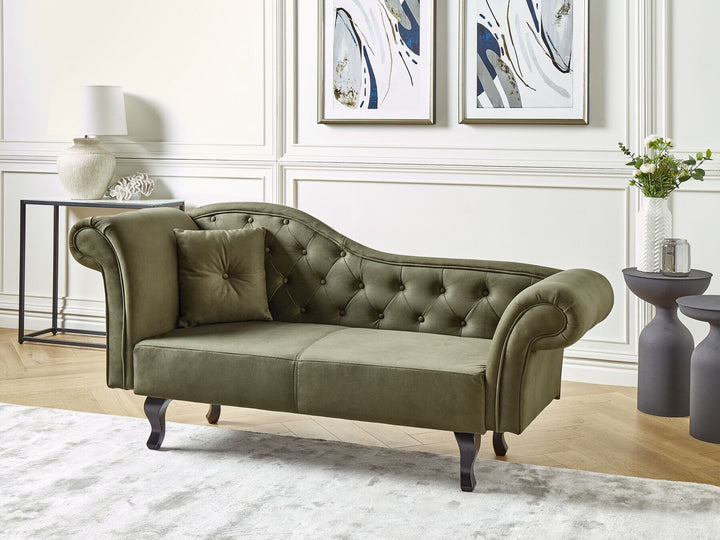 Lattes II Left Hand Velvet Chaise Lounge Olive Green