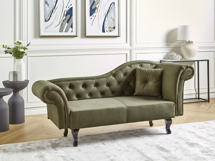 Lattes II Right Hand Velvet Chaise Lounge Olive Green