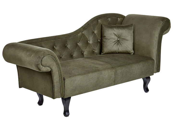 Lattes II Right Hand Velvet Chaise Lounge Olive Green