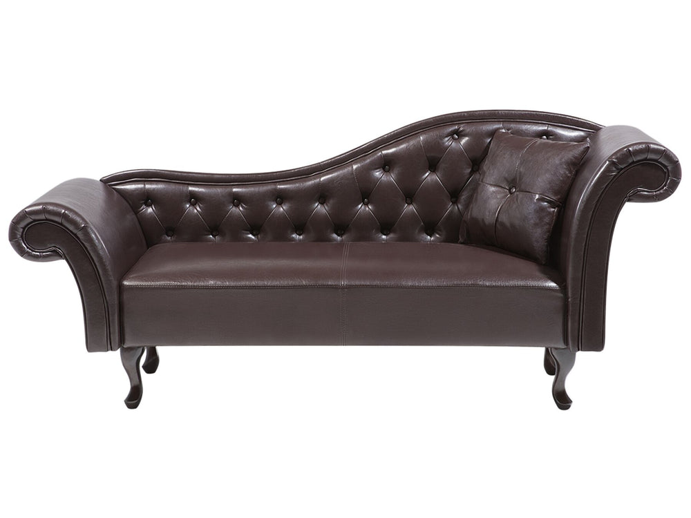 Lattes Right Hand Faux Leather Chaise Lounge Brown