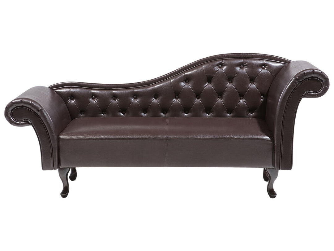 Lattes Right Hand Faux Leather Chaise Lounge Brown