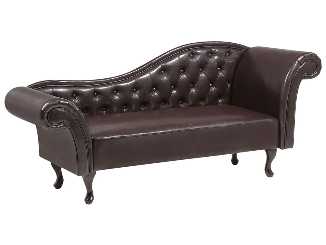 Lattes Right Hand Faux Leather Chaise Lounge Brown