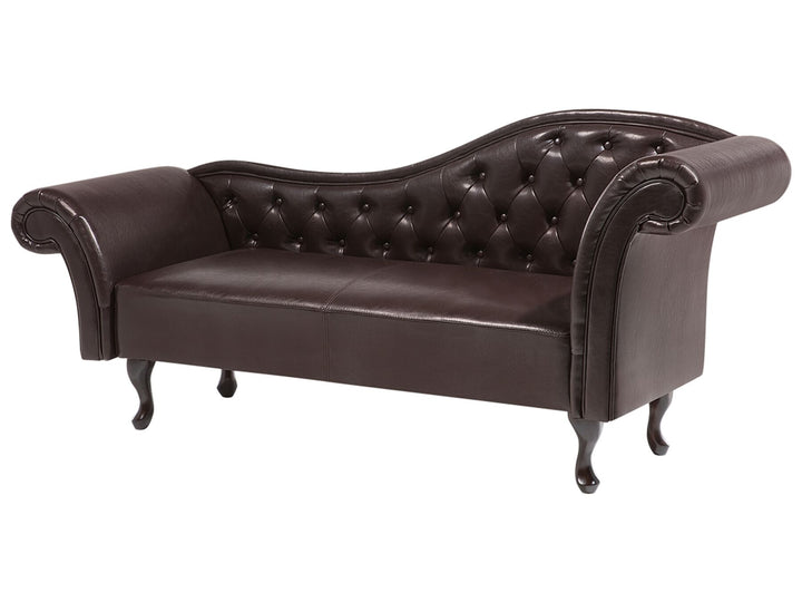 Lattes Right Hand Faux Leather Chaise Lounge Brown