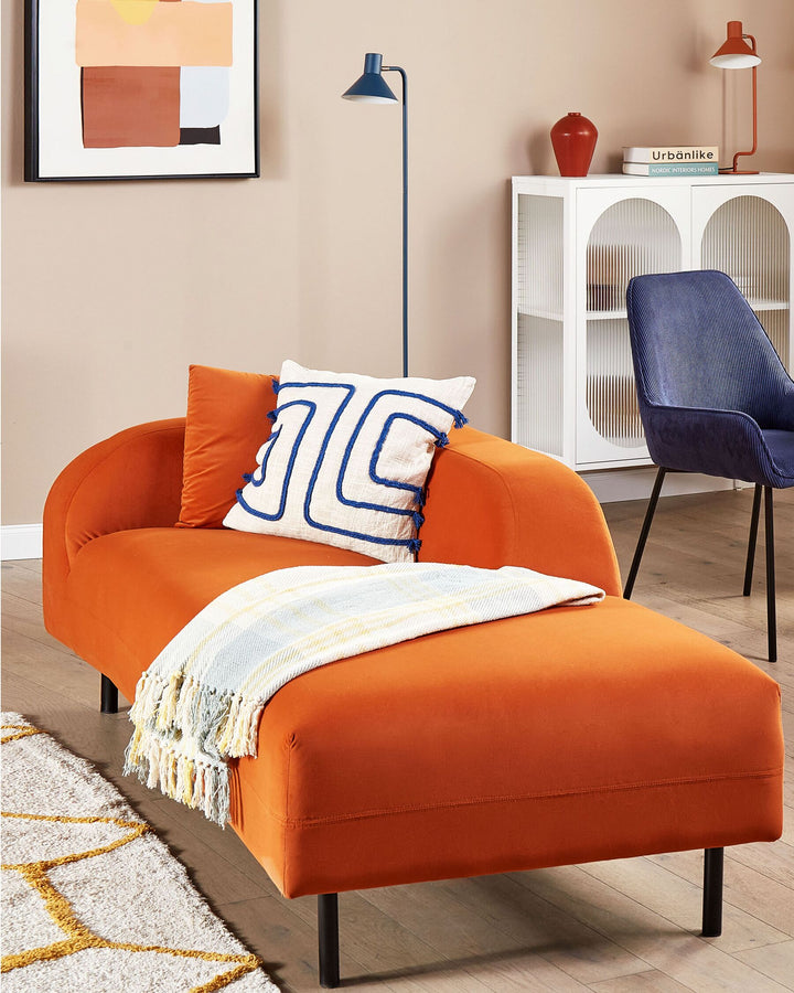 Le Crau Left Hand Velvet Chaise Lounge Orange