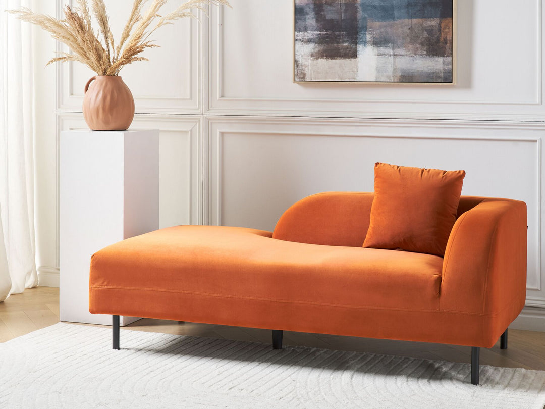 Le Crau Right Hand Velvet Chaise Lounge Orange