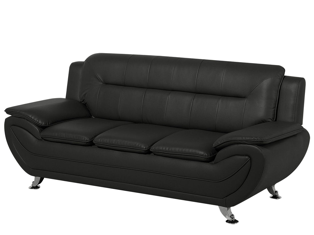 Leira 3 Seater Faux Leather Sofa Black