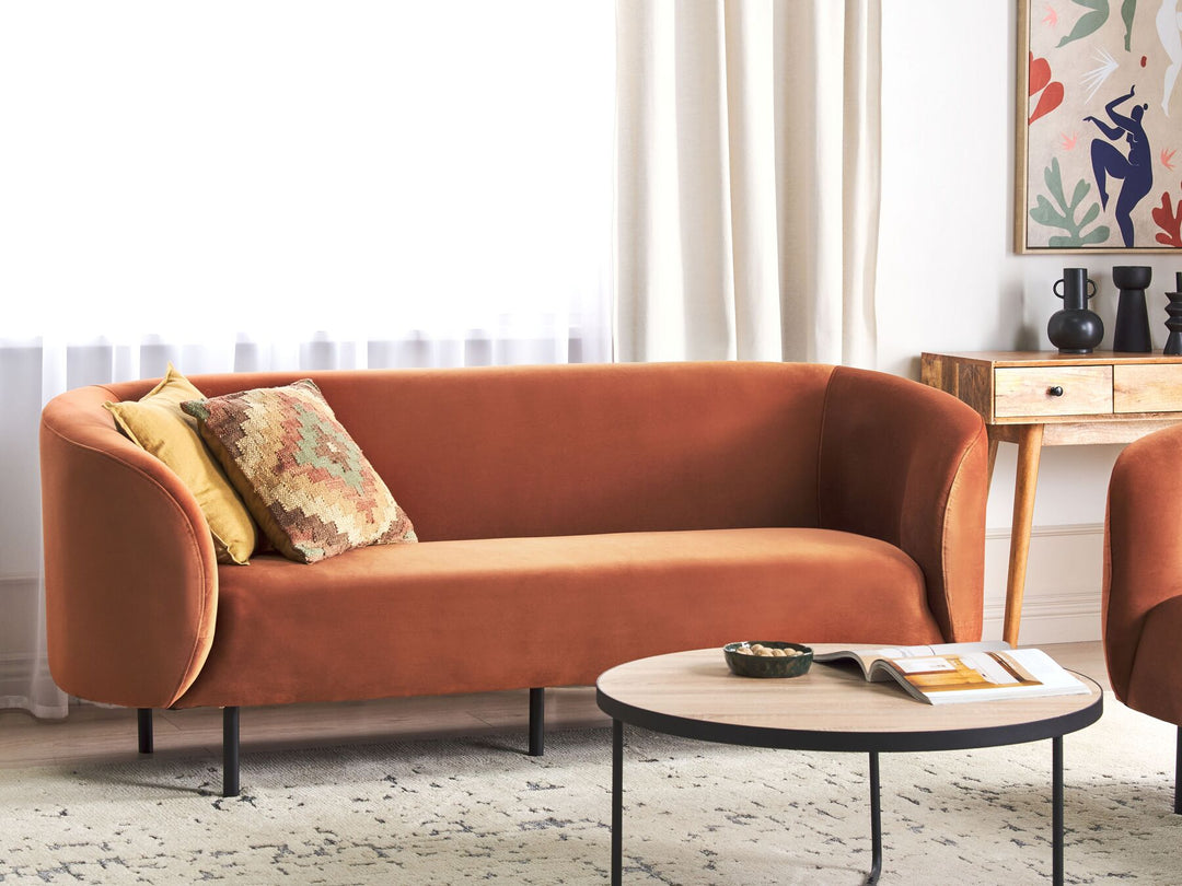 Loen 3 Seater Velvet Sofa Orange