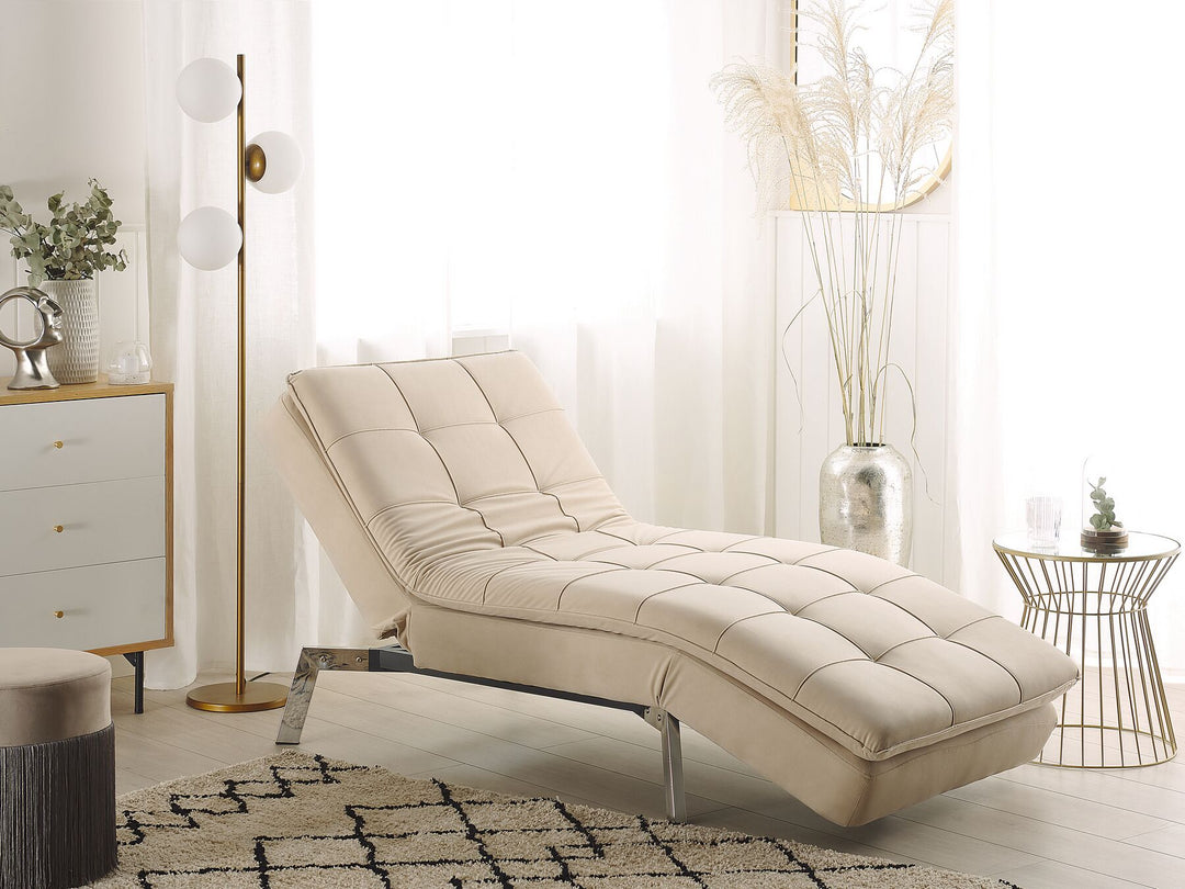 Loiret Velvet Chaise Lounge Beige