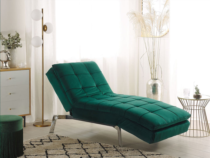 Loiret Velvet Chaise Lounge Emerald Green