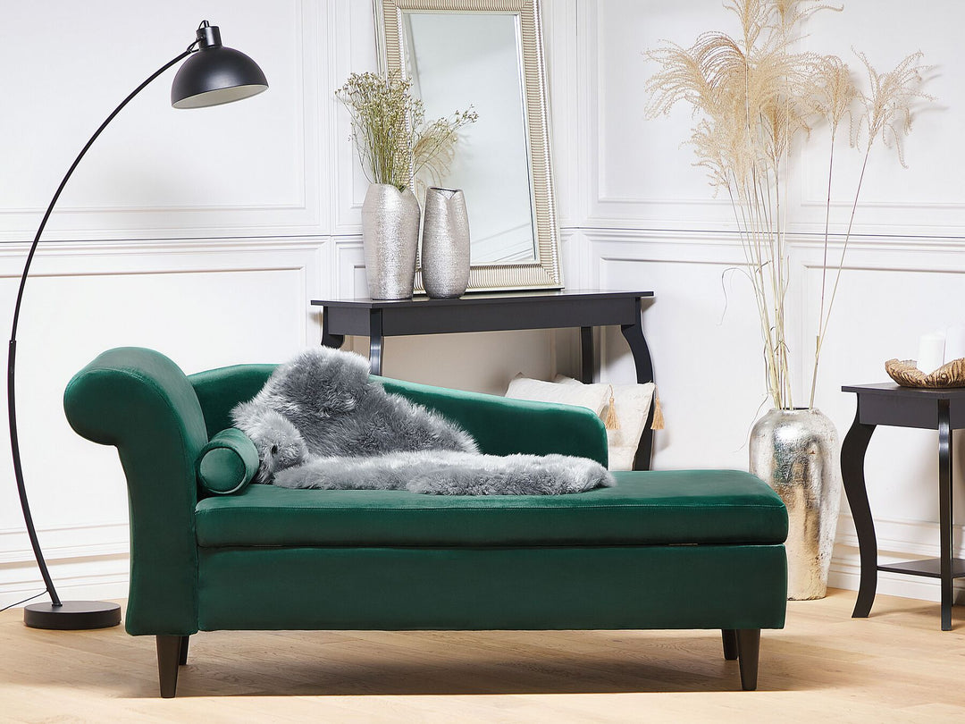 Luiro Left Hand Velvet Chaise Lounge Emerald Green