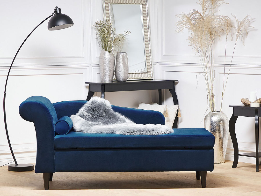 Luiro Left Hand Velvet Chaise Lounge Navy Blue