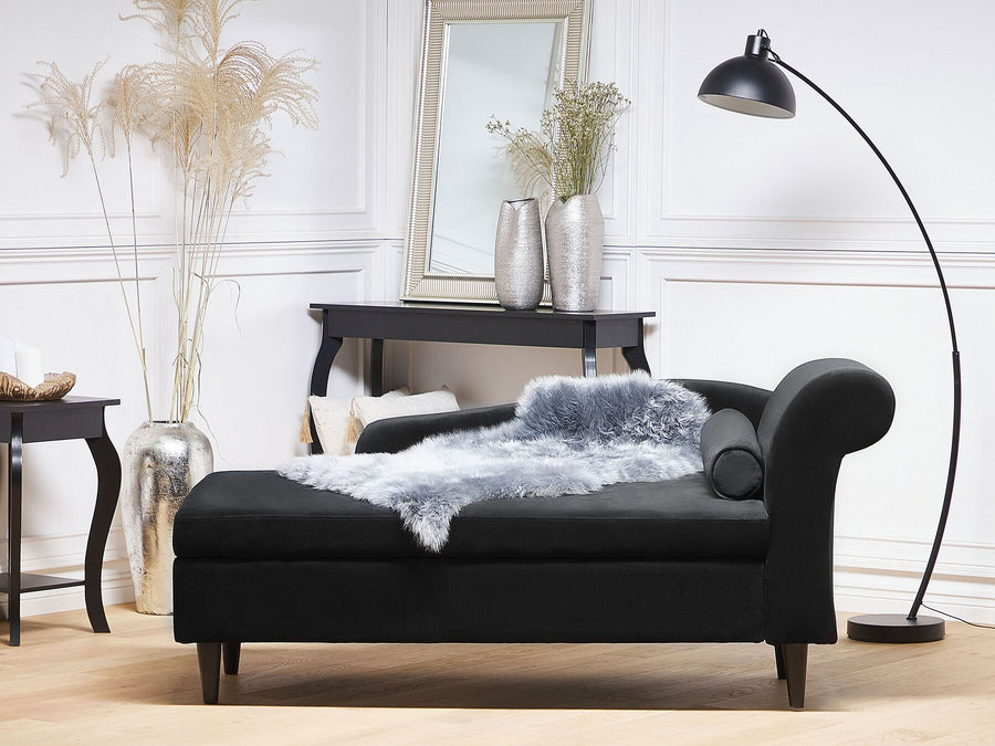 Luiro Right Hand Velvet Chaise Lounge Black