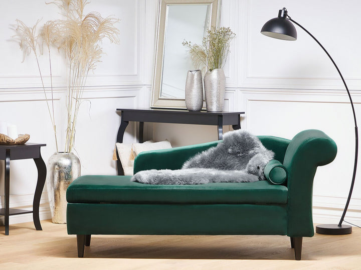 Luiro Right Hand Velvet Chaise Lounge Emerald Green