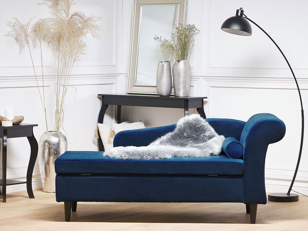 Luiro Right Hand Velvet Chaise Lounge Navy Blue