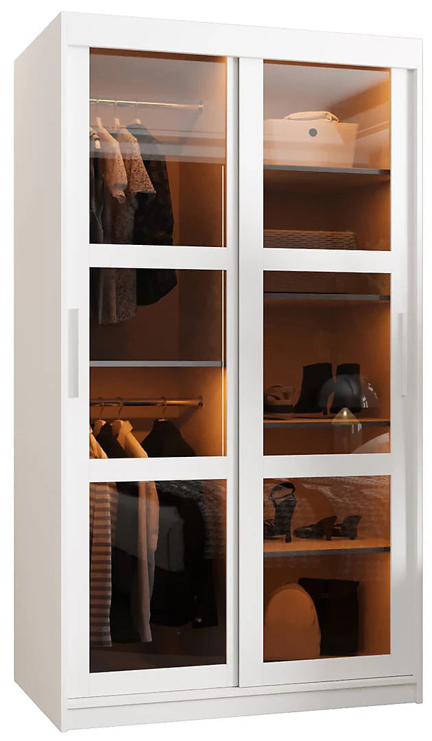 Parma 100cm Sliding Door Wardrobe in Crisp White - Space-Saving Storage with Smoked Glass Panels