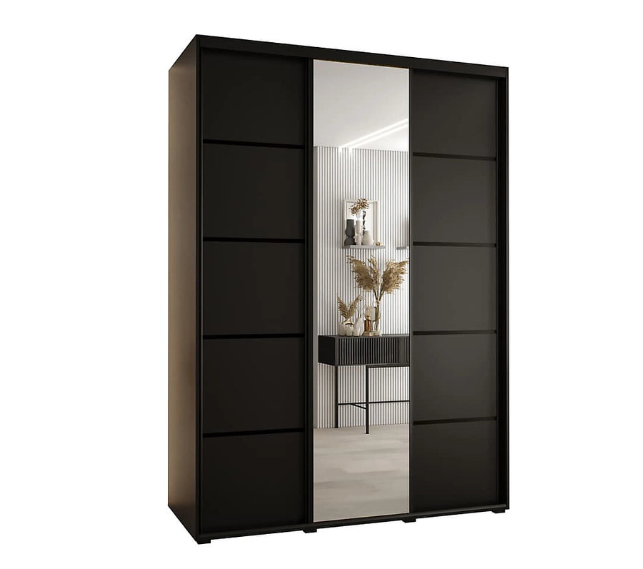 Modern Black Mirrored Cannes V Sliding Wardrobe