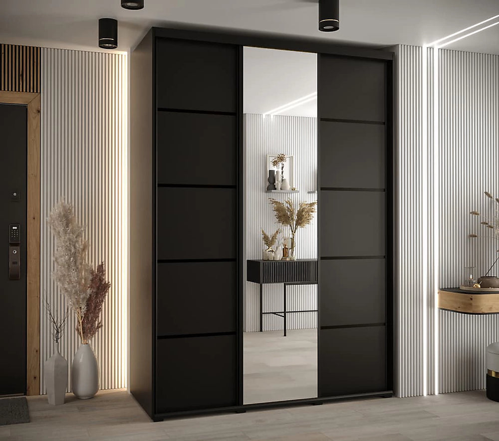 Modern Black Mirrored Cannes V Sliding Wardrobe
