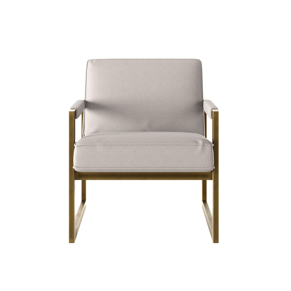 Chair with cream cushion and gold frame on a white background