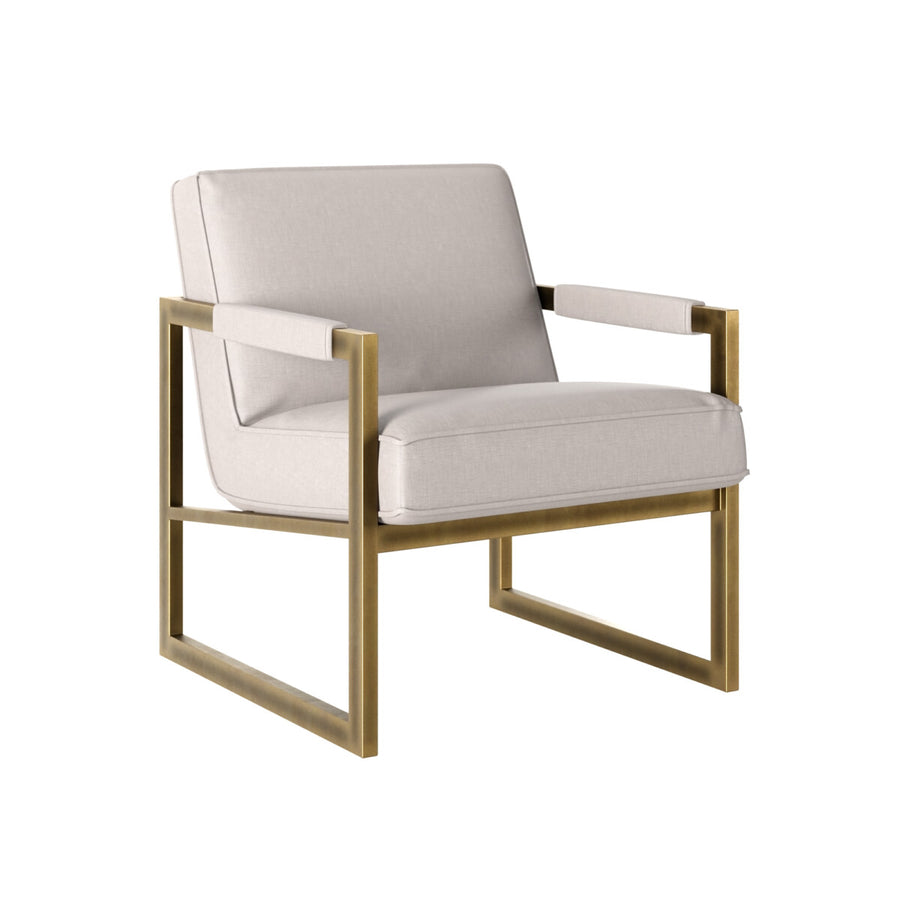 Chair with cream cushion and gold frame on a white background