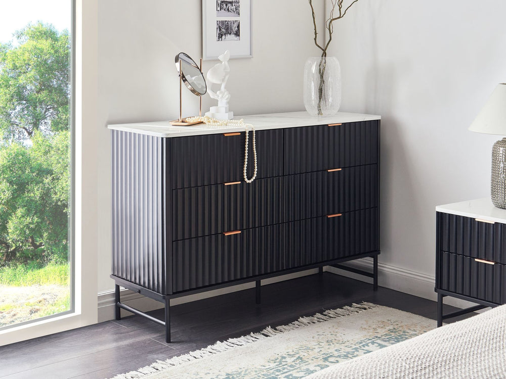 6 Drawer Chest GLASTONBURY Marble/ Black