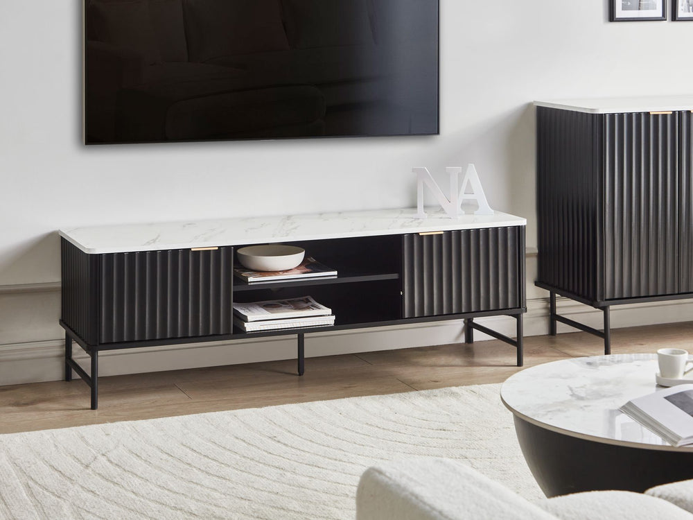 TV Stand GLASTONBURY Marble/ Black
