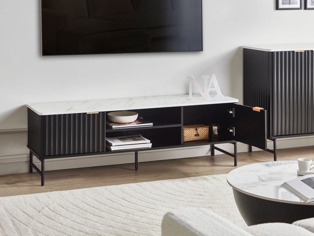 TV Stand Marble/ Black Cartwright