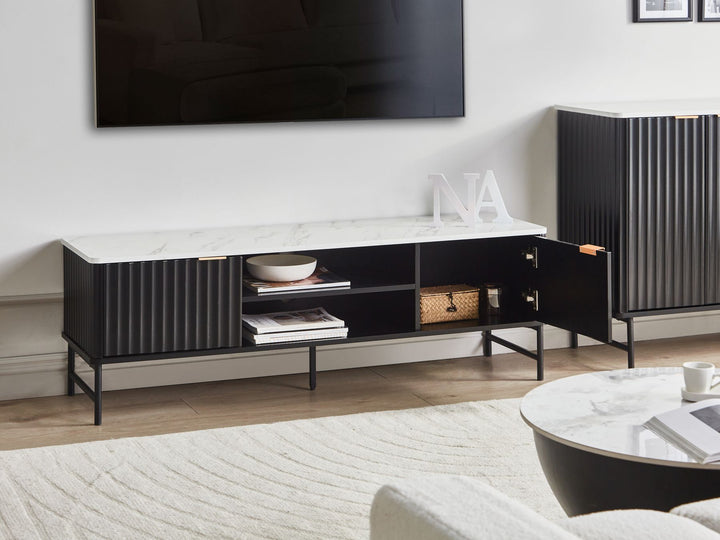 TV Stand Marble/ Black Cartwright