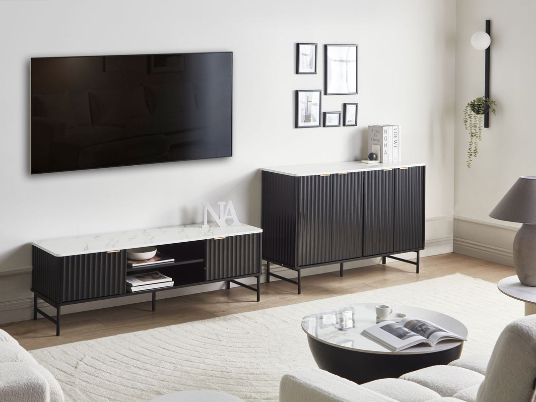 TV Stand Marble/ Black Cartwright