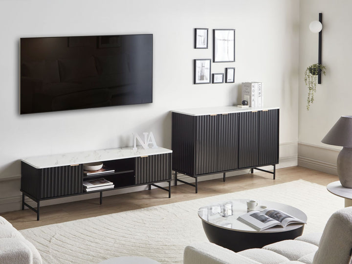 TV Stand Marble/ Black Cartwright