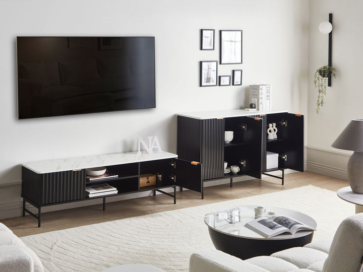 TV Stand Marble/ Black Cartwright
