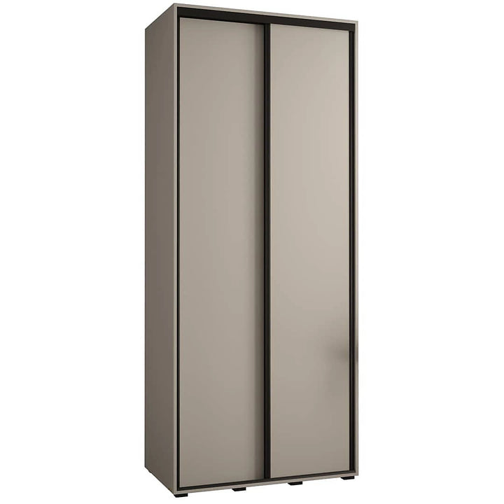 Dakota I Sleek Cashmere & Black Sliding Door Wardrobe with Two Hanging Rails and Six Shelves