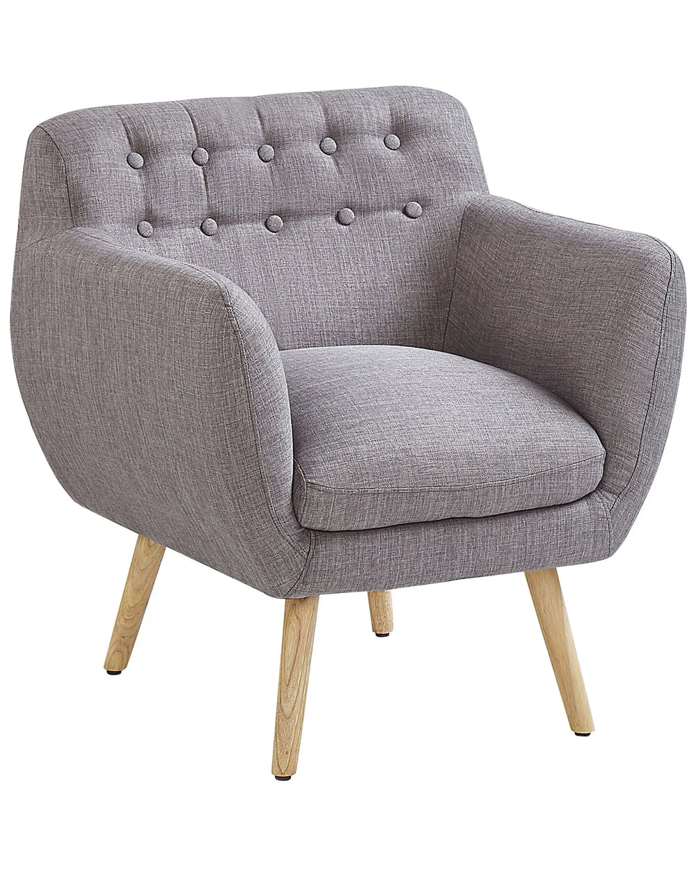 Gray armchair with wooden legs on a white background