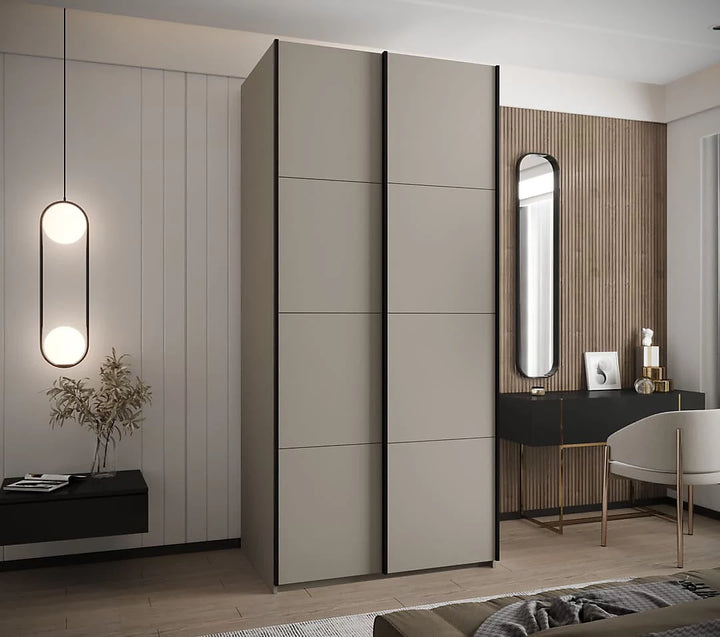 Elegant Trosa I Cashmere Sliding Door Wardrobe with Black Steel Handles