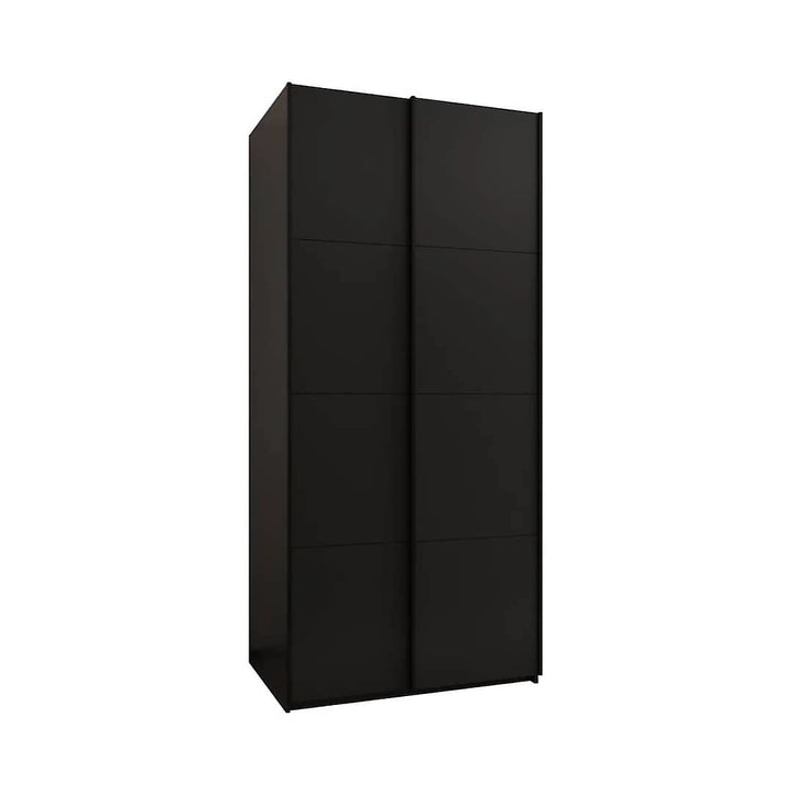 Compact Trosa I Black Sliding Door Wardrobe with Black Steel Handles