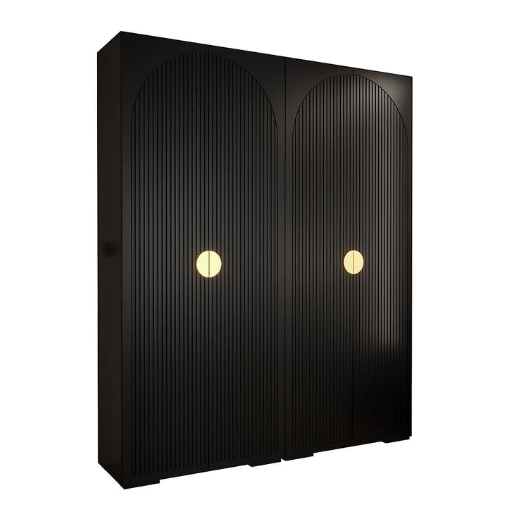 Sophisticated Manhattan I Hinged Door Wardrobe - Classic Black, Gold Handles, Customisable Storage