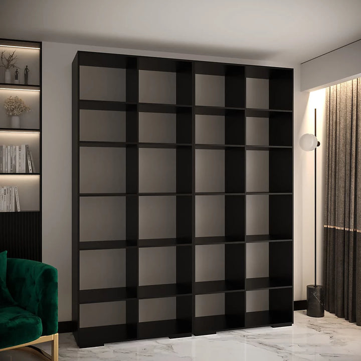 Sophisticated Manhattan I Hinged Door Wardrobe - Classic Black, Gold Handles, Customisable Storage