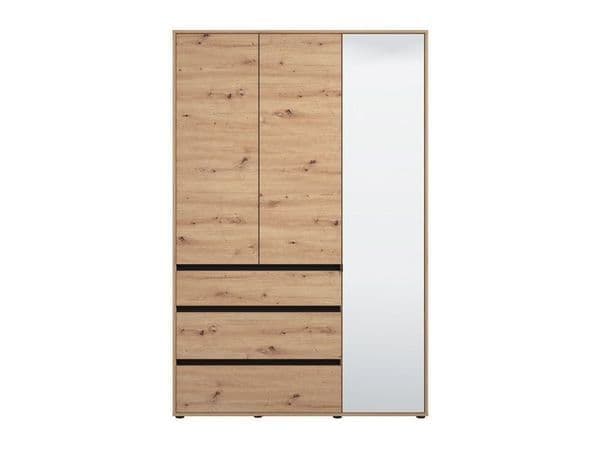 Wooden wardrobe with a mirror door on a white background
