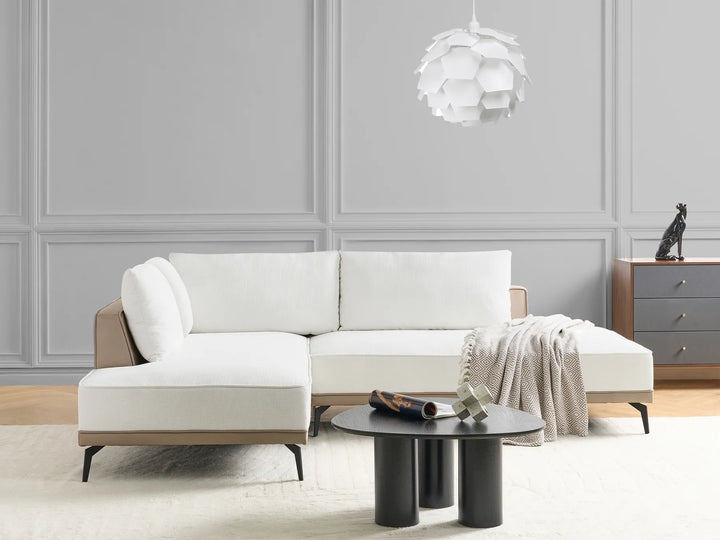 Corner Sofa 3 Seater MYKEN Fabric Off-White Right Hand