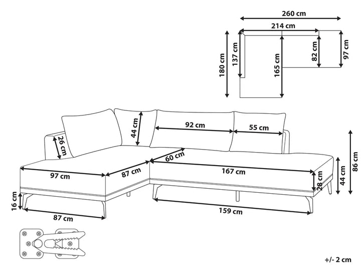 Corner Sofa 3 Seater Fabric Off-White Right Hand Michelyn