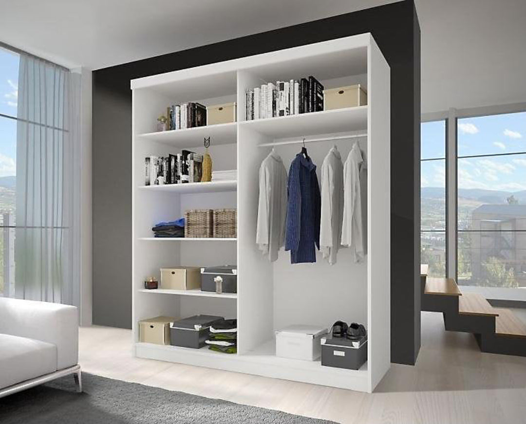 Elegant White Matt Multi Sliding Door Wardrobe - Kathult Oak & White Gloss Front