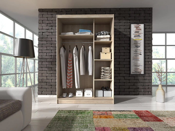 Wiki Contemporary Wardrobe 4 Shelves 1 Hanging Rail 2 Sliding Doors in White Matt Finish