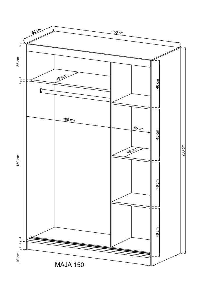 Wiki Contemporary Wardrobe 4 Shelves 1 Hanging Rail 2 Sliding Doors in White Matt Finish