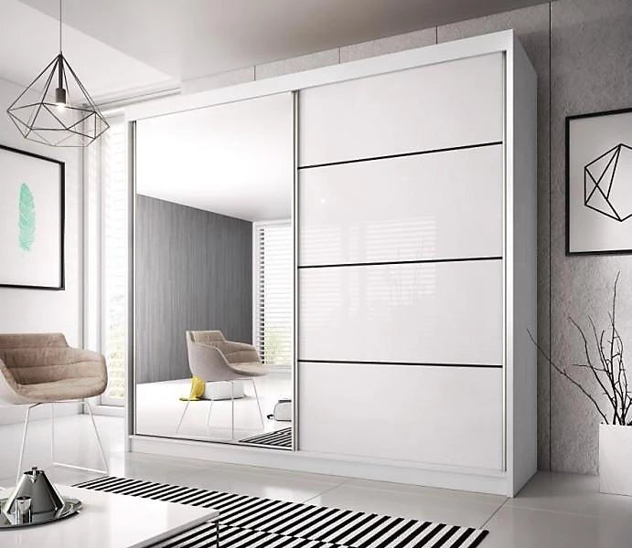 MULTI 183cm - White Sliding Door Wardrobe with Mirrored And White
