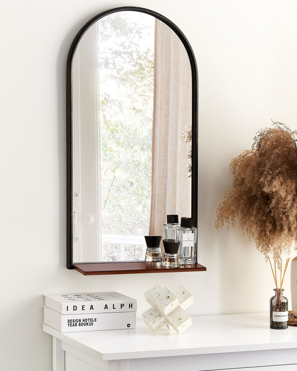 Domme Wall Mirror with Shelf Metal Black