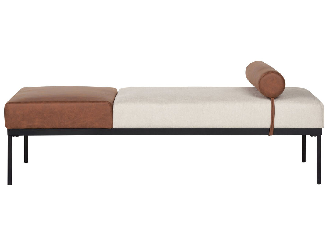 Malmos Faux Linen/Faux Leather Chaise Lounge Beige and Brown