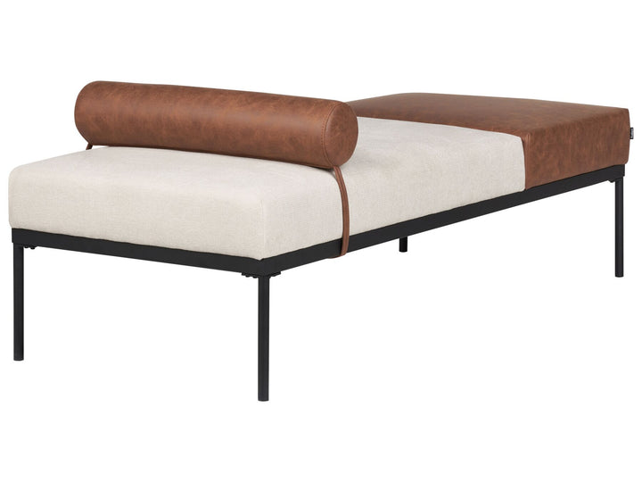 Malmos Faux Linen/Faux Leather Chaise Lounge Beige and Brown